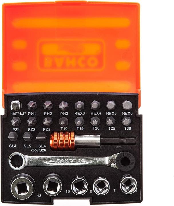 Produktbild Bahco Bit-Steckschlüssel-Satz mit 1/4" Bit-Knarre und Adapter für Schlitz/Phillips/Pozidriv/TORX/Sechsk