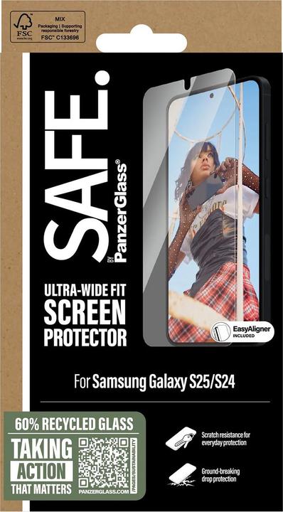Produktbild PanzerGlass SAFE. by ® Displayschutz Samsung Galaxy S 2025 | Ultra-Wide Fit (1 Stück, Samsung Galaxy S24, Samsung Galaxy S25)