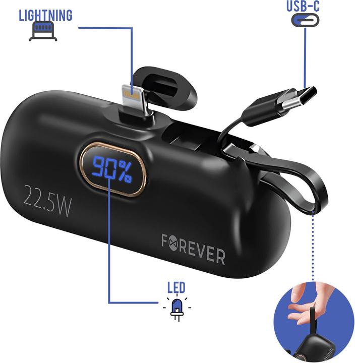 Actual product image Forever mini power bank MTB-100 22.5W 5000 mAh Lightning black (5000 mAh)