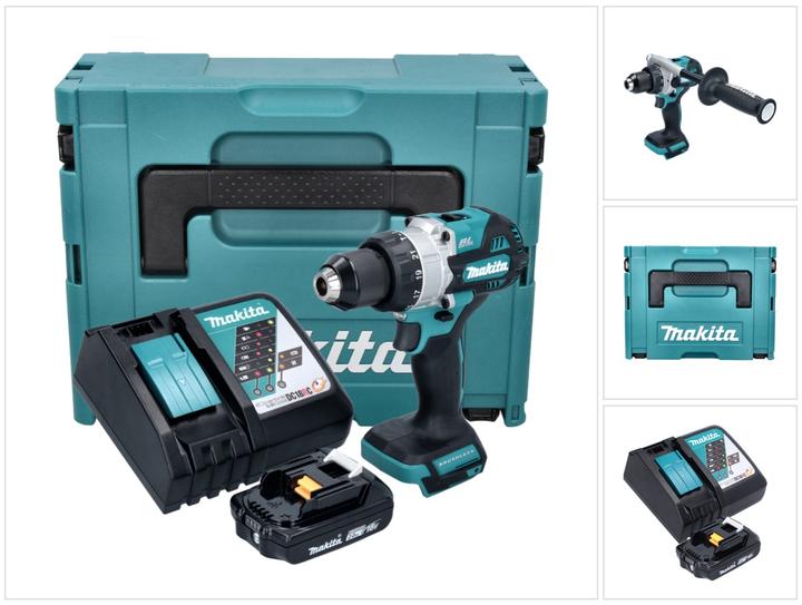 Actual product image Makita DHP 486 RA1J Battery Impact Drill 18 V 130 Nm Brushless + 1x Battery 2.0 Ah + Charger + Ma (Rechargeable battery operated)