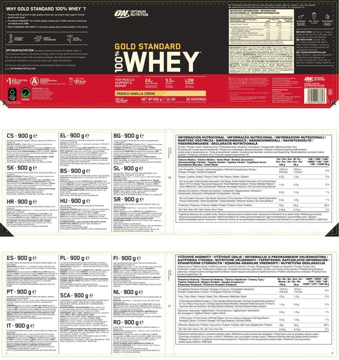 Nutritional values and ingredients Optimum Nutrition 100% Whey Gold Standard (French Vanilla Cream, 1 pcs., 2273 g)