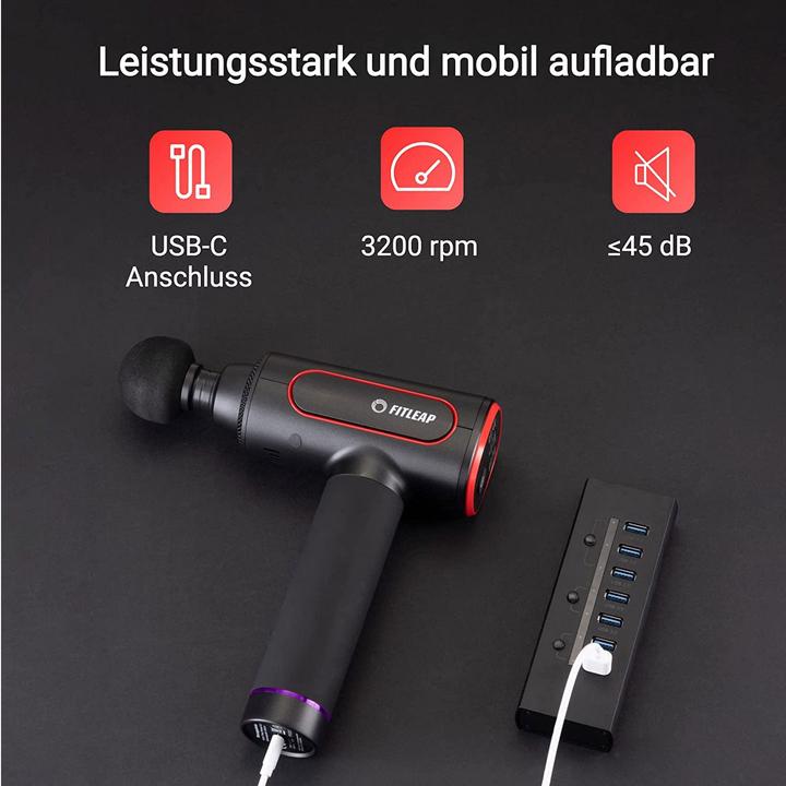 Actual product image Fitleap Massagepistole, Massage Gun Pro mit 6 Köpfen und 6 Modi, USB-C Ladeanschluss
