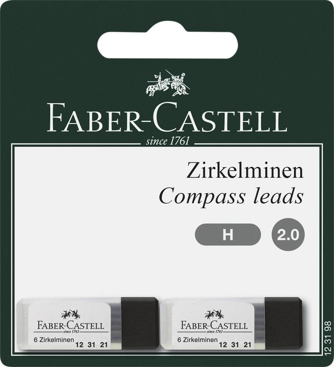 Immagine prodotto Faber-Castell Piombi a compasso H 2mm, 2x6 pezzi (Ricarica della bussola, Trasparente, Nero, 2 mm)