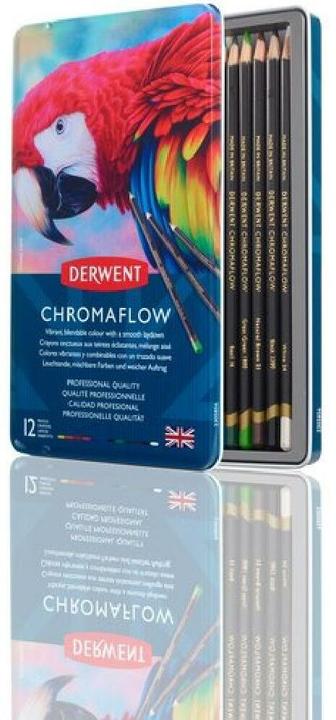 Produktbild Derwent Chromaflow Buntstifte (Blush Pink, Flame, Natural Brown, Scarlet, grass green, Denim, Sun Yellow, Blue, Basil, Black, Lilac, White, 12 x)