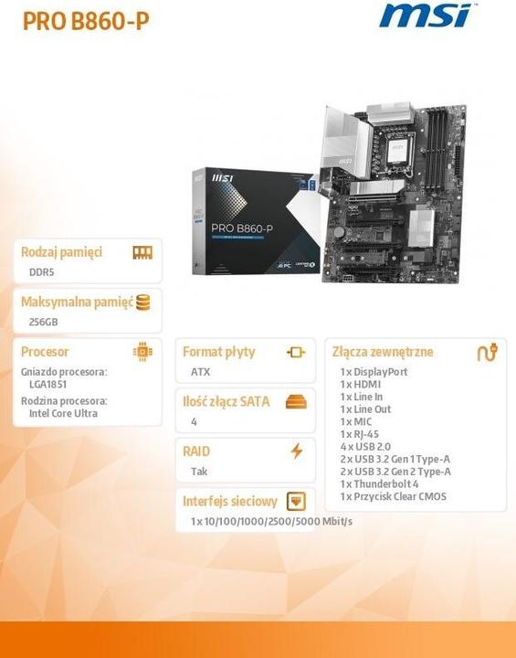 Produktbild MSI PRO B860-P (LGA 1851, Intel B860, ATX)