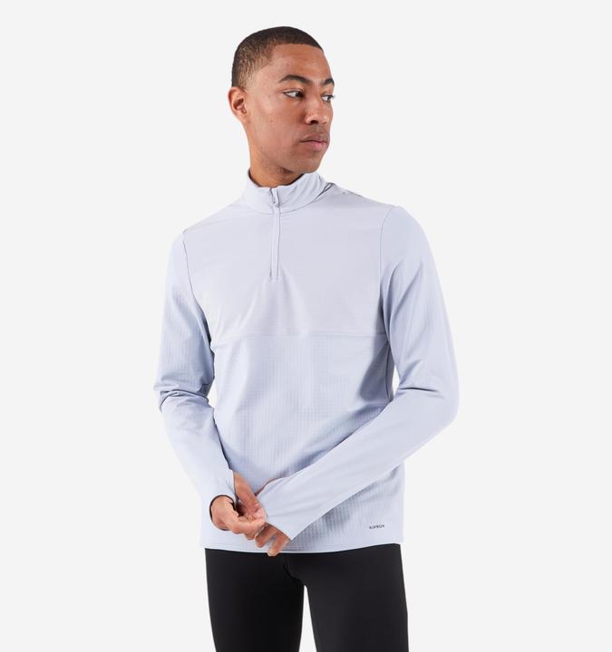 Kiprun Laufshirt langarm Herren mit Reissverschluss - Run 500 warm grau (M)