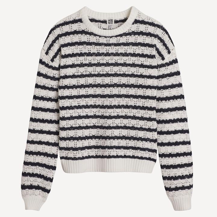 La Redoute Collections Gestreifter Feinstrickpullover mit Rundhalsausschnitt & Pointelle-Muster