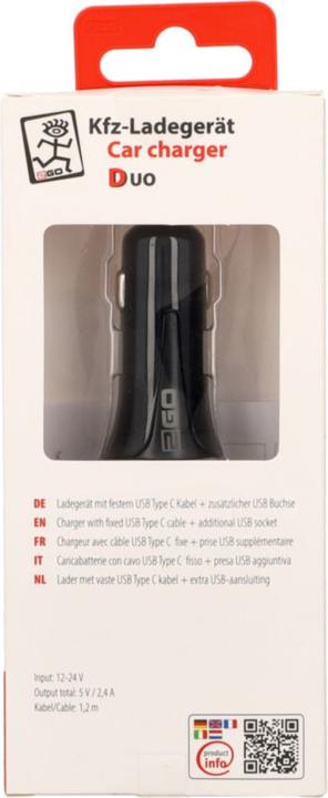 Image du produit 2GO Chargeur USB pour voiture Type C 12V/24V 2,4A, noir