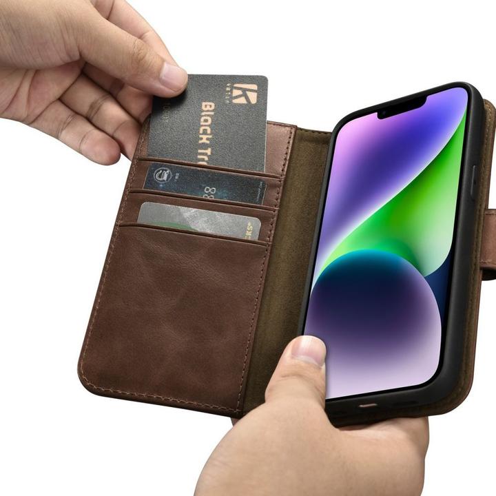 Image du produit iCarer Oil Wax Wallet Case 2in1 Etui iPhone 14 Cuir Flip Cover Anti-RFID Brown (WMI14220721-BN) (Apple iPhone 14)