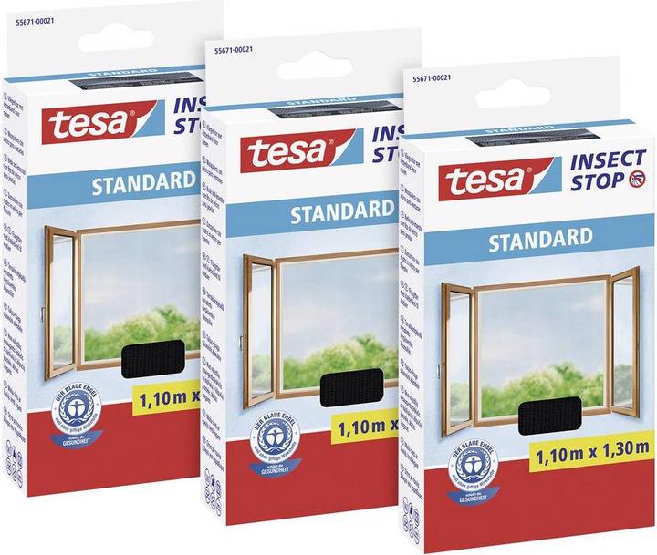 Actual product image tesa STANDARD 55671 Fly screen (L x W) 1300 mm x 1100 mm Anthracite 3 pcs. (110 x 130 cm)