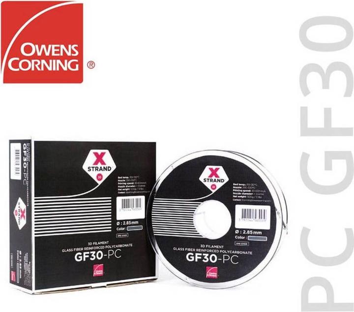 Immagine prodotto Owens Corning FIXD-1000-002 Xstrand GF30 Filament PC (Policarbonato) resistente ai raggi UV 2.85mm 500g Nero... (Carbonio, 2.85 mm, 500 g, Nero)