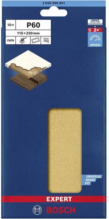 Produktbild Bosch Professional Zubehör EXPERT C470 Schleifpapier mit 14 Löchern für Schwingschleifer, 115 x 230 mm, G 60, 10-tlg. (60)