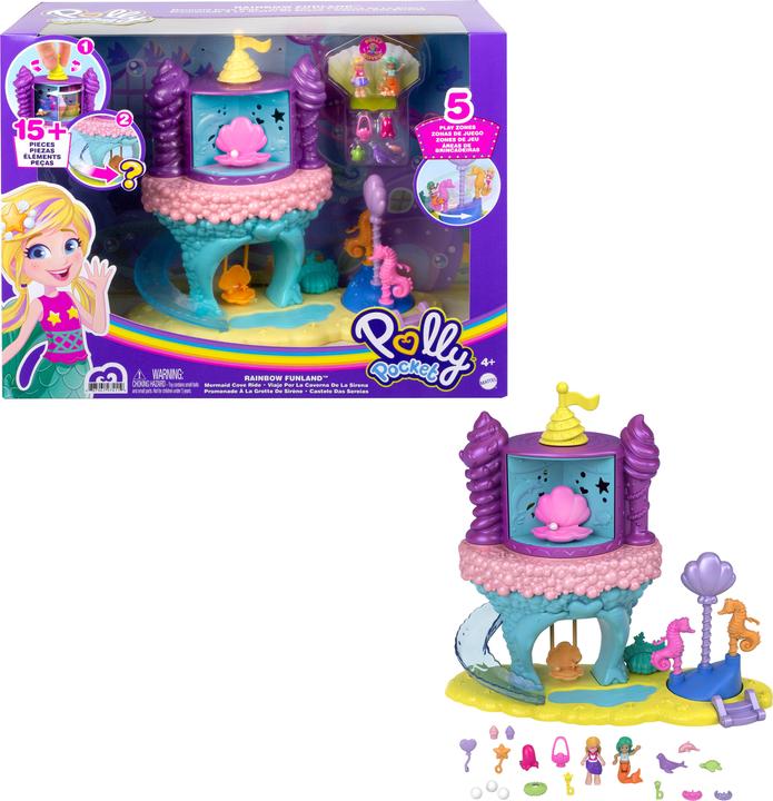Actual product image Polly Pocket Pollyville Rainbow Funland Mermaid Princess Ride