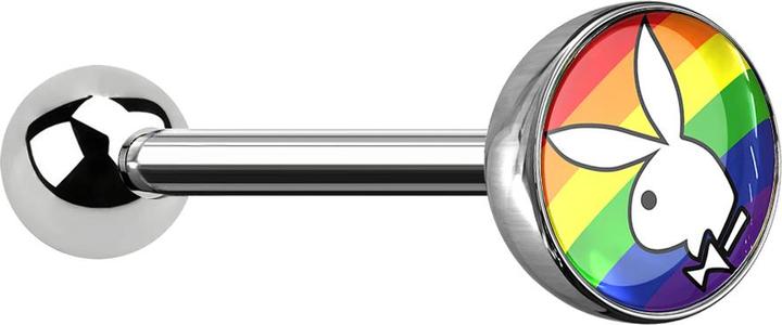 Produktbild Star Piercing Barbell silber mit Kugel und Kugel Playboy Bunny farbig (ohne Messing, Chirurgenstahl 316L)