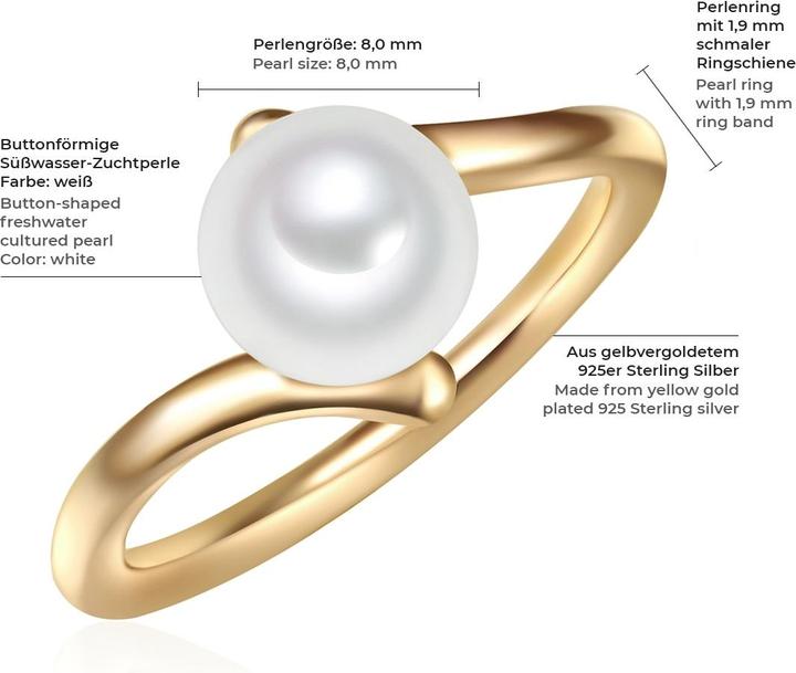 Produktbild Valero Pearls Damen Sterling Silber Süsswasser-Zuchtperle Gelbgold - 11340 (64, 925 Silber)