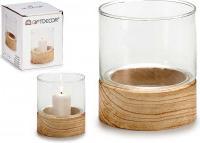 Giftdecor small round wooden base glass candle holder