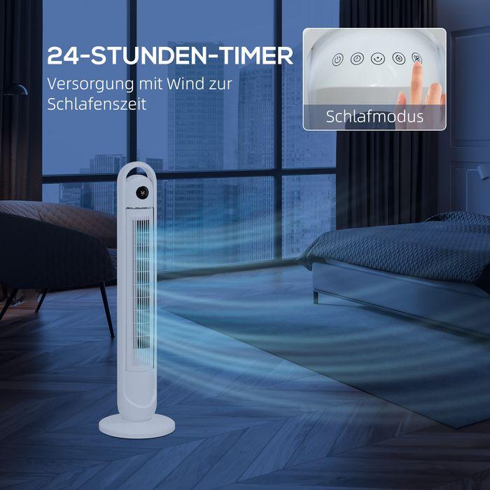 Actual product image Swisshandel24 Turmventilator, Standventilator mit 3 Belüftungsstufen, Fernbedienung, Weiss (60 dB)