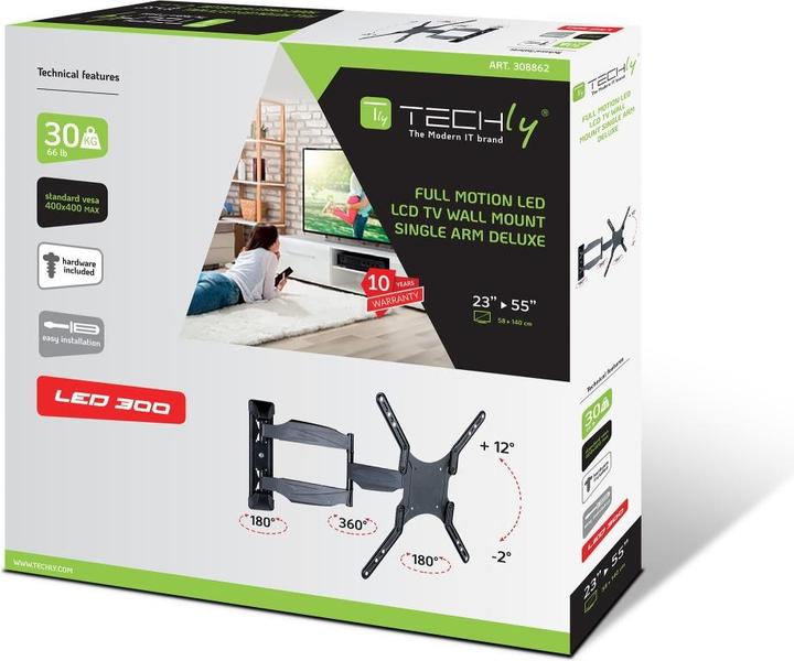 Produktbild Techly Befestigungskit (Schnittstellengabel, 3 Gelenke, Schwenkarm-Wandhalterung) - für (Wand, 55", 30 kg)