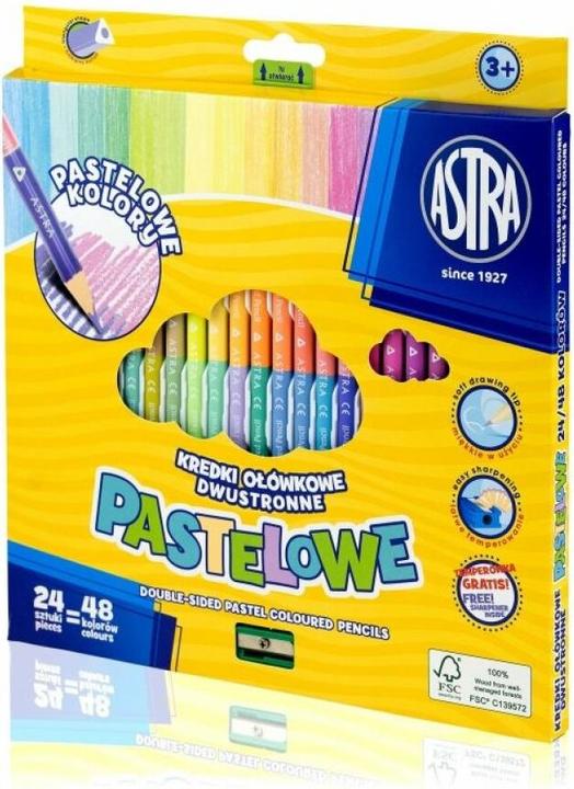 Astra Triangular double-sided pastel colour pencils 24=48 (Multicoloured, 48 x)