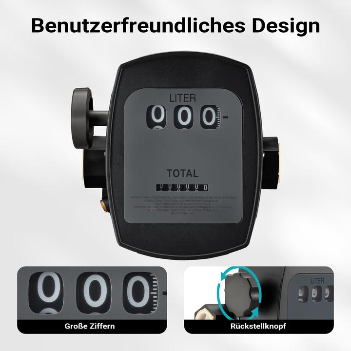 Produktbild Wiltec Diesel Heizöl Zähler 3bar 10-60l/min Anschlüsse 25,4mm Abweichung 1% Heizölpumpe