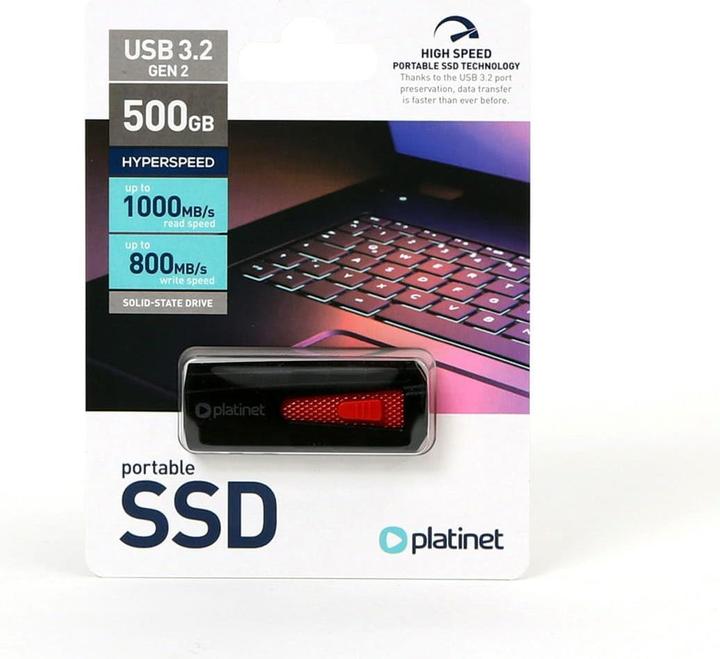 Actual product image Platinet Portable SSD, USB 3.2, read/write 1000/800 MB/s, black, 500GB capacity (500 GB)