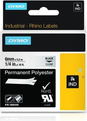 Produktbild Dymo Rhino 6mm schwarz auf Hell Perm Poly (0.60 cm, Transparent)