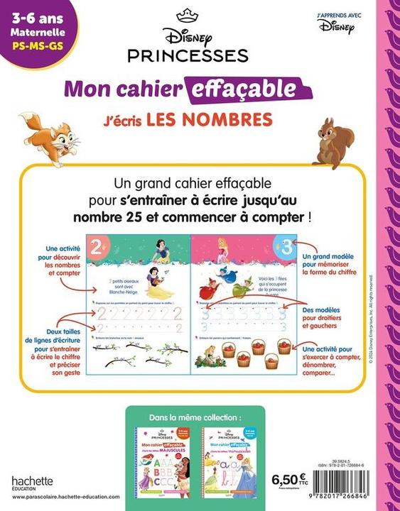 Image du produit Disney princesses : mon cahier effaçable, j'écris les nombres (Français, Collectif, 2024)