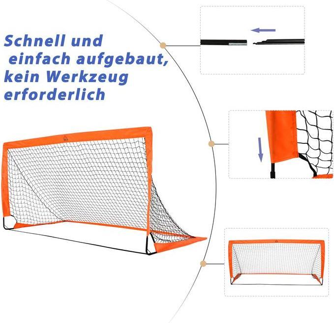 Immagine prodotto Swisshandel24 Fussballtore Fussballnetz 2er Set Minitore Faltbar Oxfordstoff Outdoor Orange
