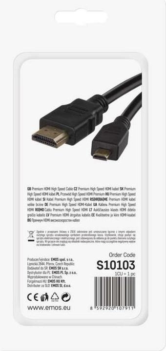 Produktbild Emos High Speed HDMI Kabel 2.0 A Stecker – D Stecker 1,5m (1.50 m, HDMI)