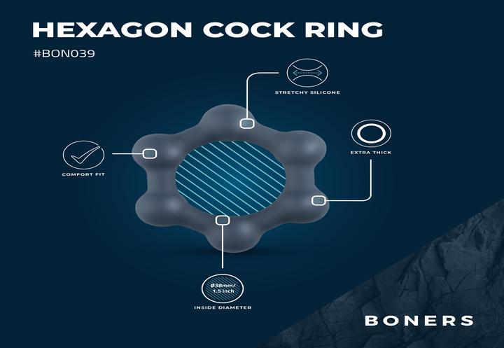 Image du produit Boners Anneau pénien hexagonal avec billes d'acier (3.80 cm)