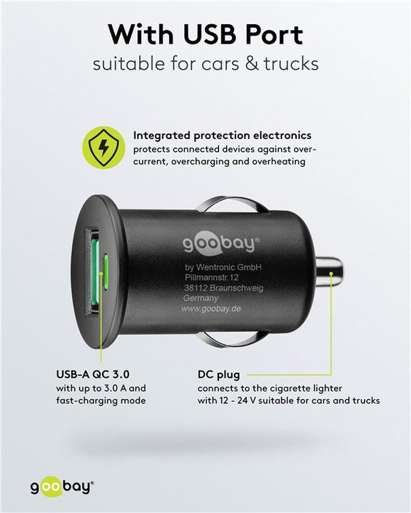 Image du produit Goobay Chargeur rapide pour voiture USB