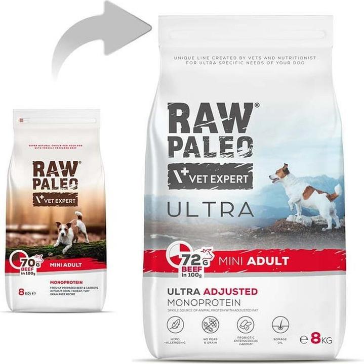Produktbild Raw Paleo VET EXPERT Ultra Mini Adult Beef - dry dog??food - 8 kg (Adult, 1 Stk., 8000 g)
