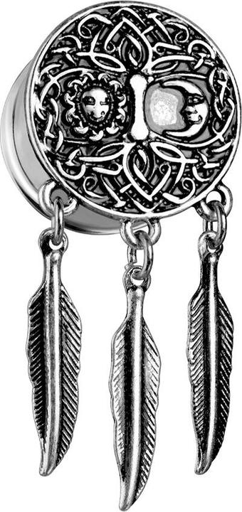 Produktbild Star Piercing Flared Plug silber Sonne und Mond mit Anhänger (Chirurgenstahl 316L, Messing)
