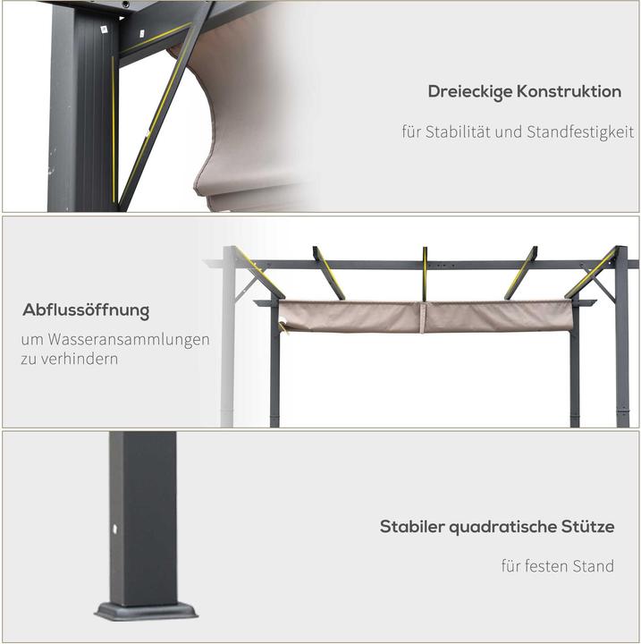 Actual product image Swisshandel24 Pergola gazebo patio cover with sliding roof garden aluminium charcoal grey+coffee brown 3x3x2.23 m (300 cm, 300 cm)