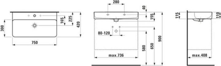 Produktbild Laufen Waschtisch VAL 750x420mm m ÜL ohne Hahnloch weiss matt (420 mm, 750 mm)