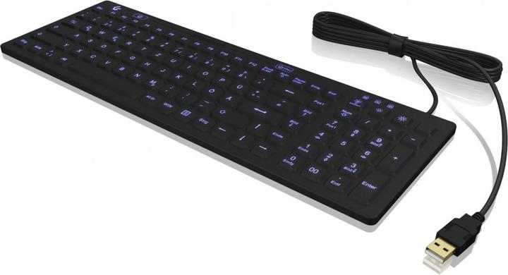 Produktbild KeySonic Industrietastatur, USB, Beleuchtet, Silikon, schwarz, Wasser und Staub geschützt IP68, DE Layout (DE, Kabelgebunden)