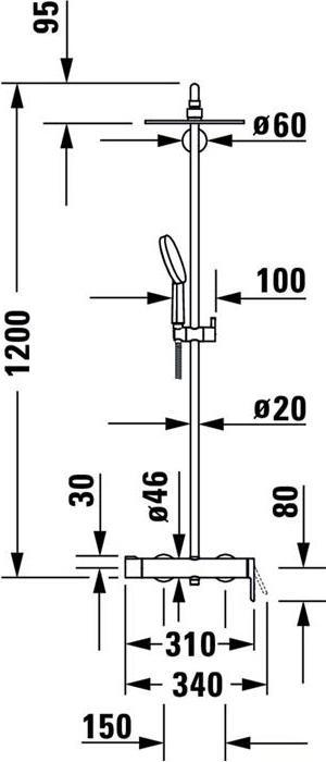 Actual product image Duravit Shower system C.1 with single-lever shower mixer black matt