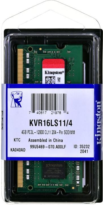Produktbild Kingston ValueRAM (1 x 4GB, 1600 MHz, DDR3L-RAM, SO-DIMM)