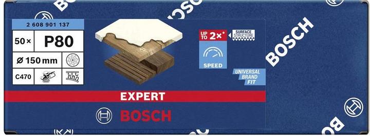 Immagine prodotto Bosch Professional Zubehör Expert C470 Carta vetrata multiforo per levigatrice rotorbitale, 150 mm, G 80, 50 pz. (80)