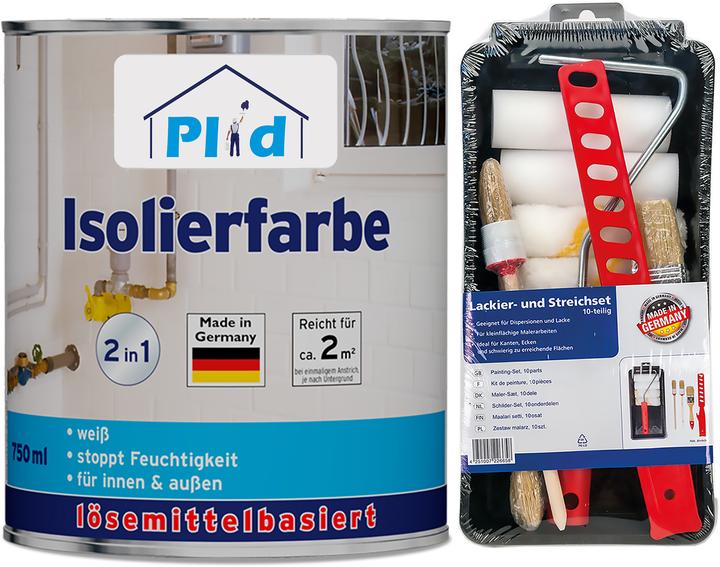 Actual product image Plid Insulating paint 0.75L white + painting set / wall paint nicotine paint interior paint (White, 0.75 l)