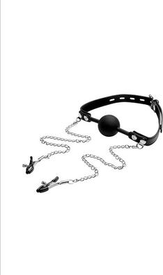 Produktbild XR Brands Silicone Ball Gag with Nipple Clamps