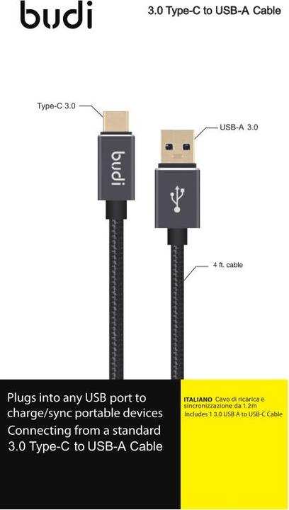 Actual product image Budi USB cable USB-A - USB-C 1.2 m black (BD178T) (1.20 m, USB 3.0)