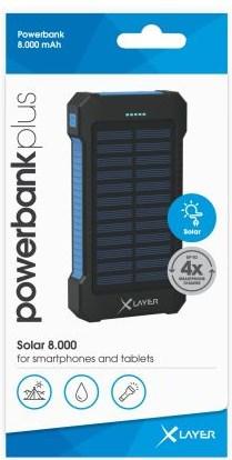 Immagine prodotto Xlayer Powerbank PLUS Solar Black/Blue 8000mAh (8000 mAh, 5 W, 29.60 Wh)
