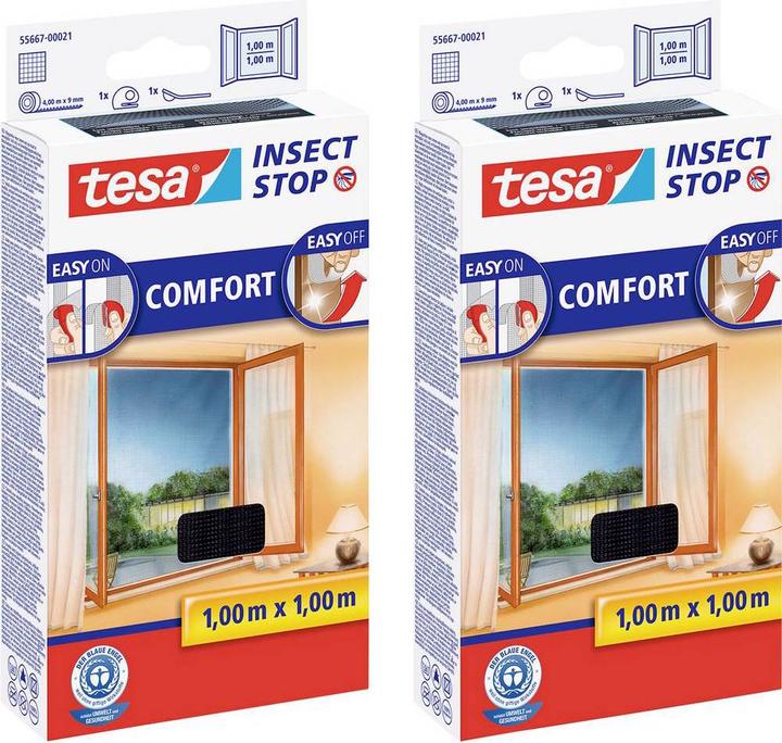 Immagine prodotto tesa 2x zanzariera COMFORT per finestre, con nastro in velcro, autoadesiva, senza foratura (100 x 100 cm)
