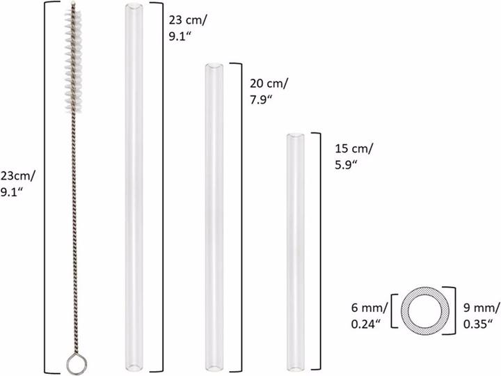 Produktbild T&N Glas Strohhalm (12 Trinkhalme, 4x15cm, 4x20cm, 4x23cm, Gerade) (12 x)