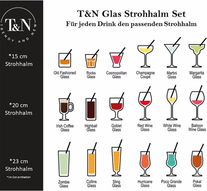 Produktbild T&N Glas Strohhalm (12 Trinkhalme, 4x15cm, 4x20cm, 4x23cm, Gerade) (12 x)