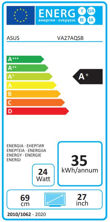 Energy Label ASUS VA27AQSB (2560 x 1440 pixels, 27")
