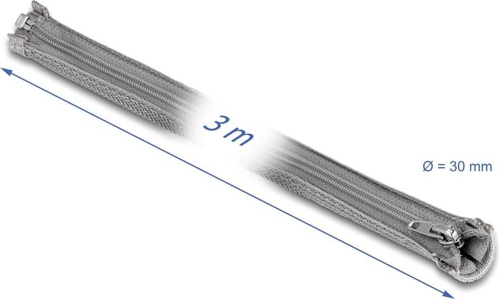 Produktbild Delock Geflechtschlauch mit Reissverschluss hitzebeständig 3 m x 30 mm grau (Kabelschlauch, 300 cm)