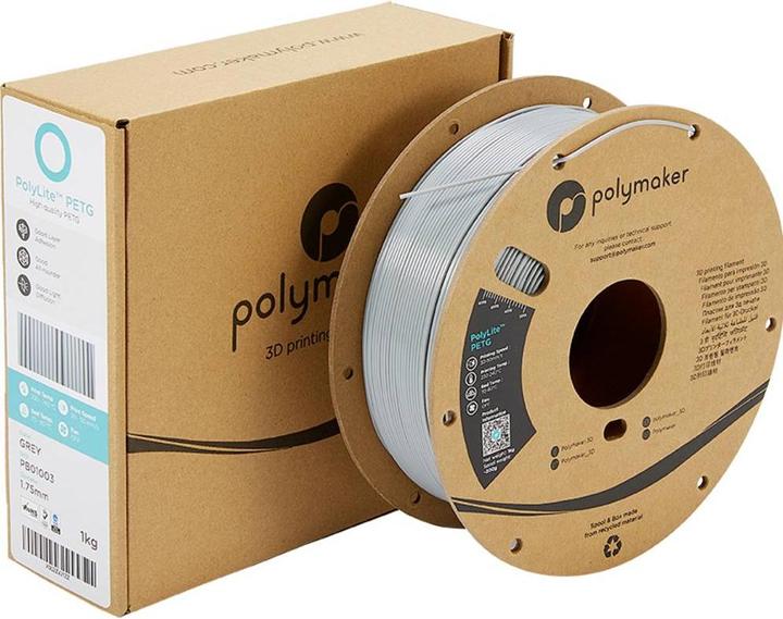 Immagine prodotto Polymaker PolyLite PETG V2 - Grigio - 1,75 mm (PETG, 1.75 mm, 1000 g, Grigio)