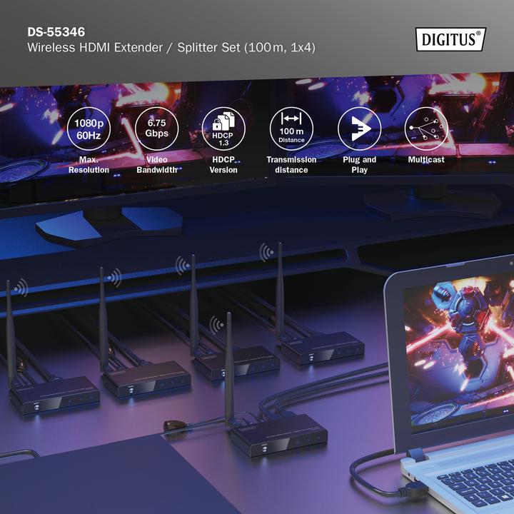 Immagine prodotto Digitus Set di estensori / splitter HDMI wireless (100 m, HDMI 1.4a)